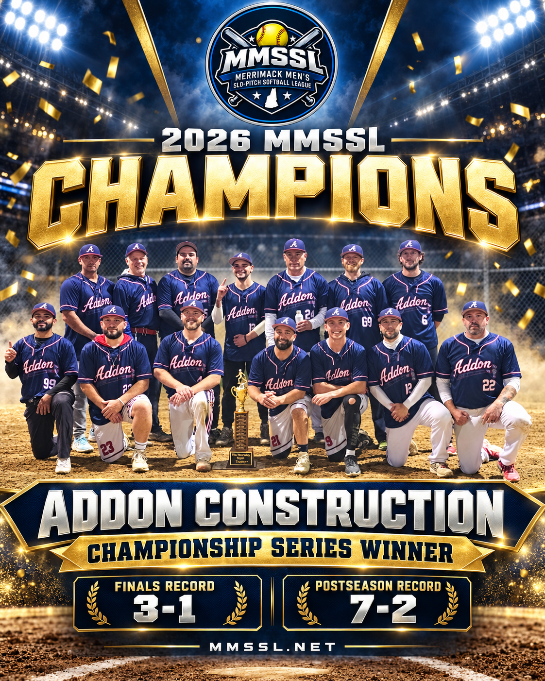 Addon Construction · Championship series winners, 3–1 · Final postseason record: 7–2